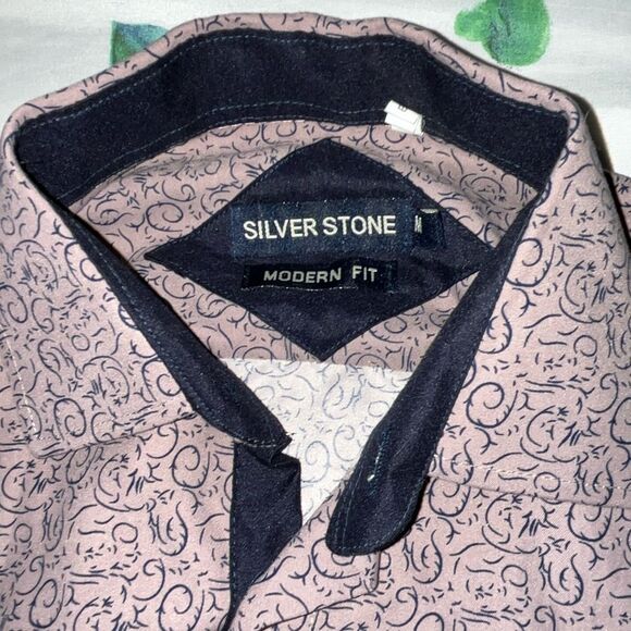 Silver Stone Modern Fit Men's Dress Shirt Medium Pink & Black Button-Up Collared - Picture 5 of 9